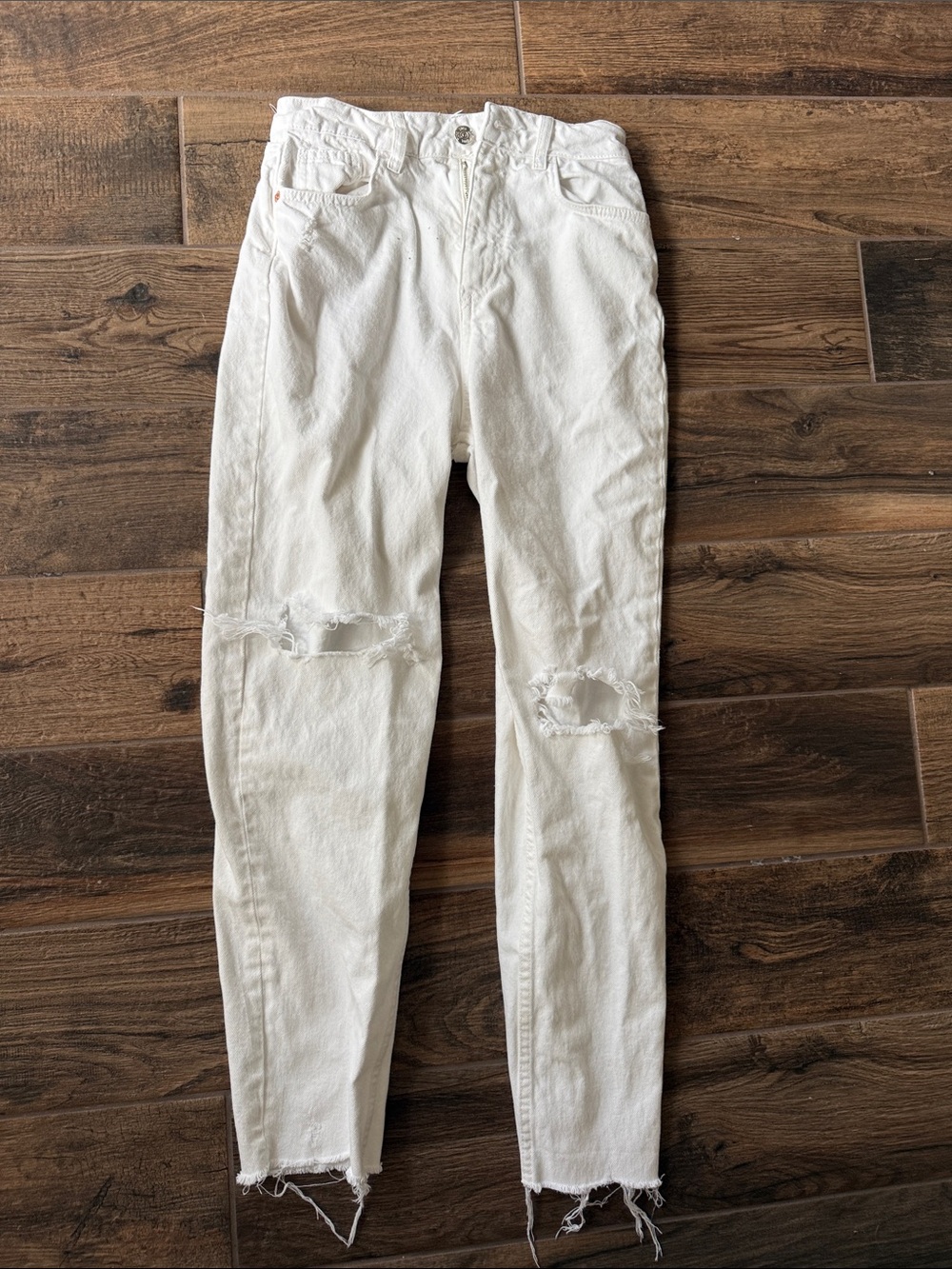 Zara White Ripped High-Rise Skinny Jeans